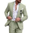 Diaryan Suit for Men Linen Green Classic Fit Blazer 2 Piece One Button Solid Jacket and Pants for Prom Wedding Business L