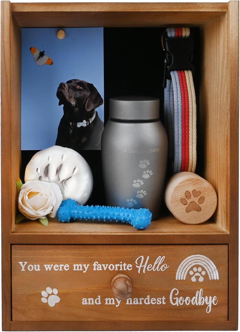 Pet Memorial Shadow Box Keepsake 9.25x13 Dog Memorial Gifts for Loss of Dog Death Sympathy and Remembrance Gift Large Pet Picture Frame Display Case with Deep Rainbow Bridge Drawer (Brown)