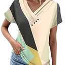 Womens Graphic Tees Going Out Curved Hem Tops Flattering Summer V Neck Shirts, L