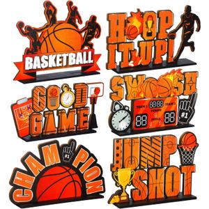 6 Pieces Basketball Table Decorations Basketball Birthday Party Wooden Ornaments Centerpieces for Birthday Baby Shower Party