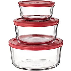 Anchor Hocking Classic Glass Food Storage Containers with Lids, Red, Model Number: