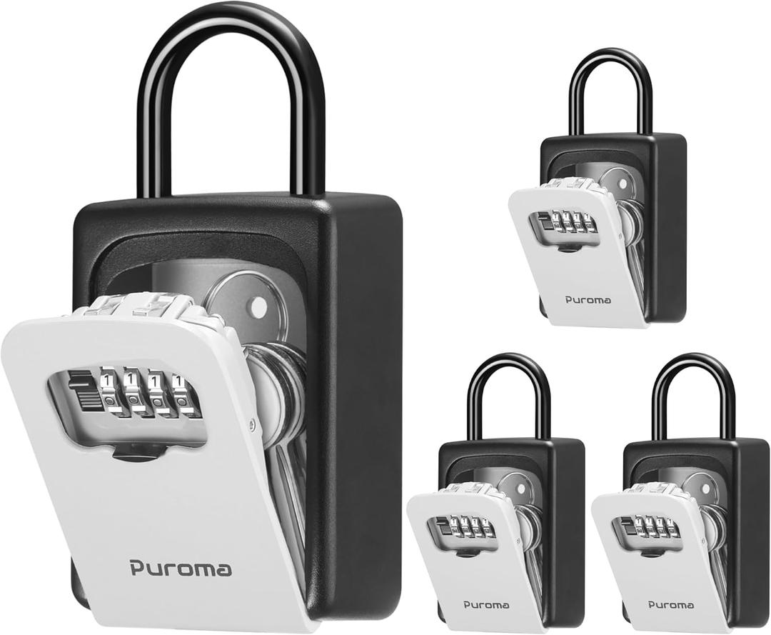 Puroma Lock Box, Large Key Lock Box Resettable Combination Code Lockbox, Portable Wall Mount Lockbox Security Safe Box for Outside Outdoor Home Office Door Handle House Key, Gray (4 Pack) (Grey)