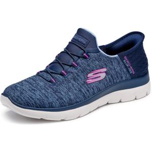 Skechers Women's Summits - Dazzling Haze Hands-Free Slip-Ins - Memory Foam Insole, Heel Pillow, Vegan Materials Sneaker (9 Wide, Navy Purple)