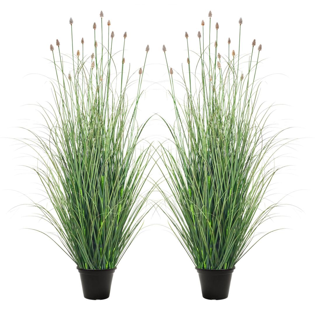 Gingobell 3FT / 4FT Extra Lush Artificial Plant (2pcs), Luxury Fake Tall Plants with Pot, Luxury Faux Tall Greenery with Dogtail for Garden Porch and Home Decor (Gray, 4FT)