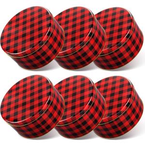 6 Pcs 7'' Christmas Cookie Tins with Lids Metal Christmas Tins Round Metal Cookie Tin Container Holiday Storage Box for Baking Chocolate Snack Storage Gift Giving (Red Black)