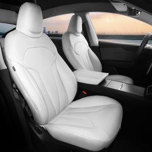 1:1 Custom Fit for Tesla Model Y Juniper Seat Covers 2025 2026, Premium Faux Leather Car Seat Covers Full Set (5 Seater), Waterproof & Breathable, Compatible with Seat Airbags - White