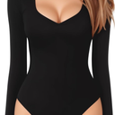 MANGOPOP Sweetheart V Neck Bodysuits for Women Long Short Sleeve Body Suits Tops Shirt Xl