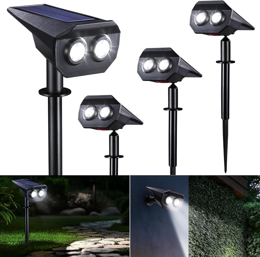 2 x Flacchi Solar Lights Outdoor Waterproof - 2 Lighting Modes Solar Powered Garden Yard Spot Lights for Outside Landscape (Cool White, 4 Pack)