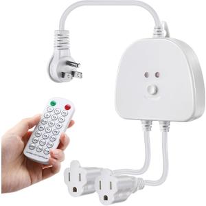 Christmas Light Controller with Remote, Multiple Lighting Effects, Timer, Dusk to Dawn Sensor Control, for Indoor Outdoor Holiday Xmas Lights, Waterproof(2 Channel/14 Functions,White)