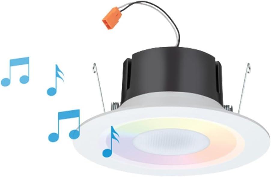 Juno 6 Inch Smart Recessed Light Speaker, Bluetooth, Alexa, Google Home Compatible, RGBW Speaker Downlight, Dynamic Color Red Green Blue White, Matte White (J6SLC RGBW MW M6)