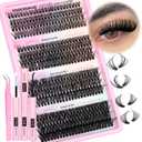 TOOCHUNAG Lash Extension Kit 384pcs Wispy Lash Clusters Kit 30D+40D+50D+60D Mixed Natural Cluster Eyelash Extension Kit 0.05D Individual Lashes with Lash Bond and Seal, Lash Tweezers