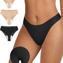 OEAK Seamless Thongs for Women Invisible Thongs No Show Thong Panty Liners Tangas Comfortable Workout G-Strings Underwear (X-Small, 3p-2*skin Nude+1*black)