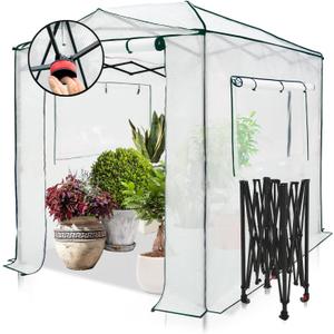 EAGLE PEAK 8x6 Portable Walk-in Greenhouse, Pop-up Indoor Outdoor Garden Green House, Zippered Doors and Windows, PE Cover, White