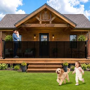 276" Retractable Baby Gate, 52" Tall Retractable Dog Gate for Stairs, Doorways, Decks, Garage, Dual Locks Extra Wide Baby Gate Pet Gate for Indoor, Outdoor, with Reinforced Mesh Rods (Black)