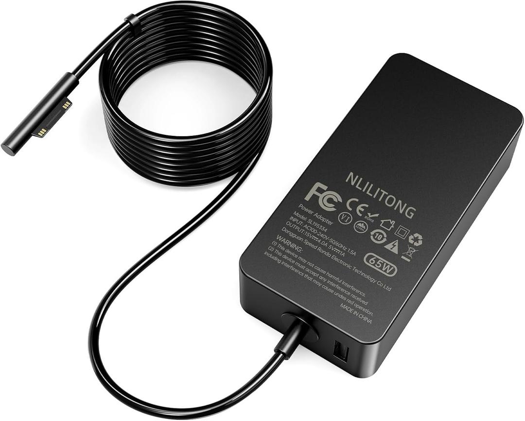 NLILITONG 65W Charger Compatible with Microsoft Surface Pro 10, 9, 8, 7+, 7, 6, 5, 4, 3, X, Windows Surface Laptop 6, 5, 4, 3, 2, 1, Surface Go Tablet, Support 44W, 36W, LED