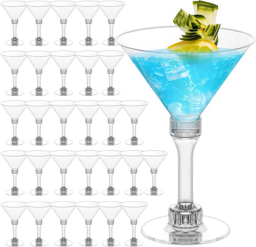 50 Sets Plastic Martini Glasses - 5 oz Disposable Cocktail Glasses with Stem, Disposable Tall Martini Glasses for Christmas New Year Party, Wedding, Wine, Margarita, Desserts, Ice Cream, Unbreakable