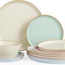Famiware Saturn Dinnerware Sets, Plates and Bowls Sets for 4, 12 Pieces Stoneware Dish Set - Chip and Scratch Resistant, Microwave and Dishwasher Safe Tableware Set, Multi-color with Rim