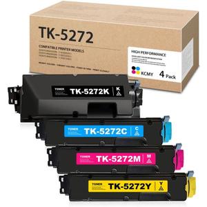 4 Pack TK5272 High-Yield Toner Cartridges BK/C/M/Y, Dophe Compatible Toner Replacement for Kyocera TK-5272 ECOSYS M6235cidn M6630cidn M6635cidn P6230cdn Printers