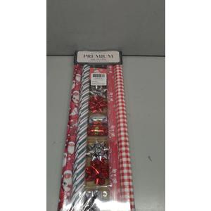 Christmas Wrapping Paper Set, Classic Santa & Snowflake & Plaid Design with Gift Bow & Ribbons & Tags, Perfect for Holiday, Season Party, 30 Inch X 10 Feet (4Rolls, 100 sq.ft.ttl.)