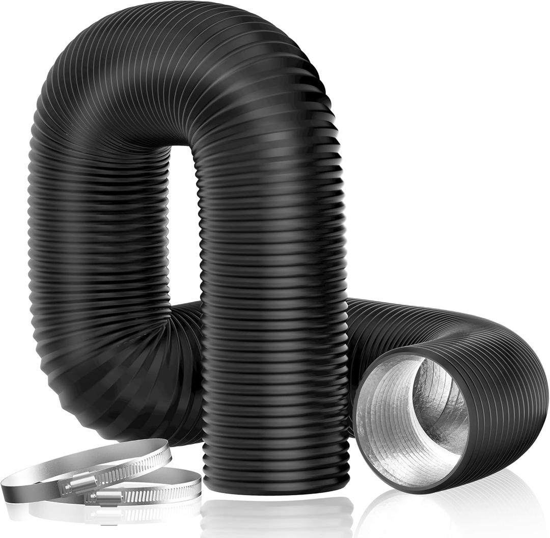 Dryer Vent Hose, 4'' Flexible Duct 16FT with 2 Duct Clamps, Heavy-Duty Three Layer Protection for HVAC Ventilation, Duct Fan Systems (Black)