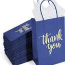DjinnGlory 100 Pack Small Navy Blue Thank You Paper Gift Goodie Bags with Handles 9x5.5x3.15 Inch for Shopping Birthday Wedding Bridal Baby Shower Graduation 2024 Party Favors