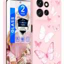 for Motorola Moto G 5G 2025 Case, Girls Women Florals Liquid Silicone Phone Case, Shockproof Anti-Scratch Soft Protection Case with 2X Screen Protectors for Moto G 5G 2025 (Pink Butterflies)