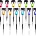 Solar Lights Outdoor Waterproof, Stainless Steel LED Landscape Lighting, Solar Garden Lights Solar Powered, Outdoor Solar Lights for Yard, Pathway, Walkway, Patio, Lawn - 12 Pack ( Multicolor )