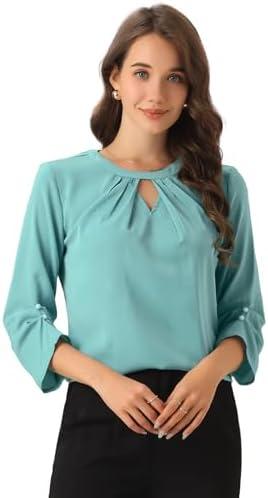 Allegra K Women's Dressy Blouses Keyhole Ruched 3/4 Sleeve Work Top Business Casual Tops M, Pea Green Allegra K Women's Dressy Blouses Keyhole Ruched 3/4 Sleeve Work Top Business Casual Tops M, Pea Green