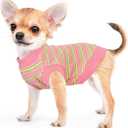 Dog Shirt, Pet Clothes for Chihuahua, Yorkie Teacup Costumes Striped, Small Dogs Sleeveless Tank Top Vest, Breathable Cotton Puppy T-Shirt, Cat Apparel Outfit (Pink, S)