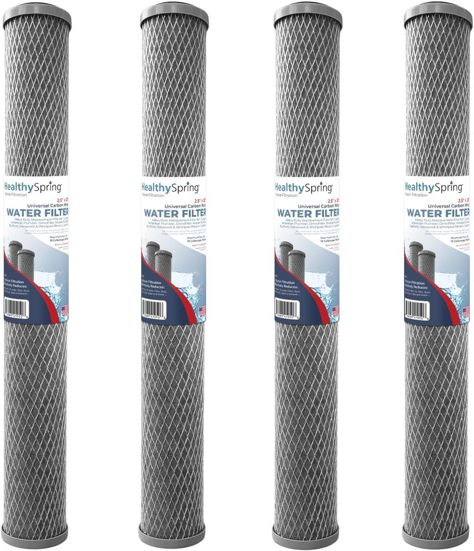 5 Micron 2.5" x 20" Whole House CTO Carbon Sediment Water Filter Cartridge Compatible with Pentek C1-20, NCP-20, Made in USA, Pack of 4