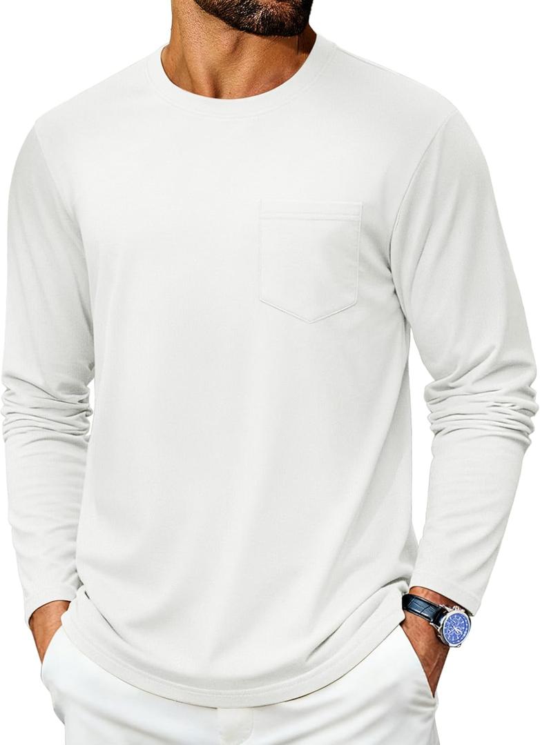 Cotrasen Men's Long Sleeve Shirts Cotton Crew Neck Pocket T Shirts Moisture Wicking Soft Comfort Casual Tee Shirts (XX-Large)