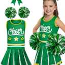 JenPen Cheerleader Costume for Girl, Cute Cheerleading Outfit Cheer Leader Dress for Halloween Cheerleader Gifts (5-7 Year, Green)