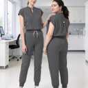 Sixriver Scrubs for Women Set,Soft Mock Collar Scrub Top & Jogger Scrub Pant,8 Pockets,Relaxed Fit Stretch Nurse Uniform Sets, Dark Grey Small