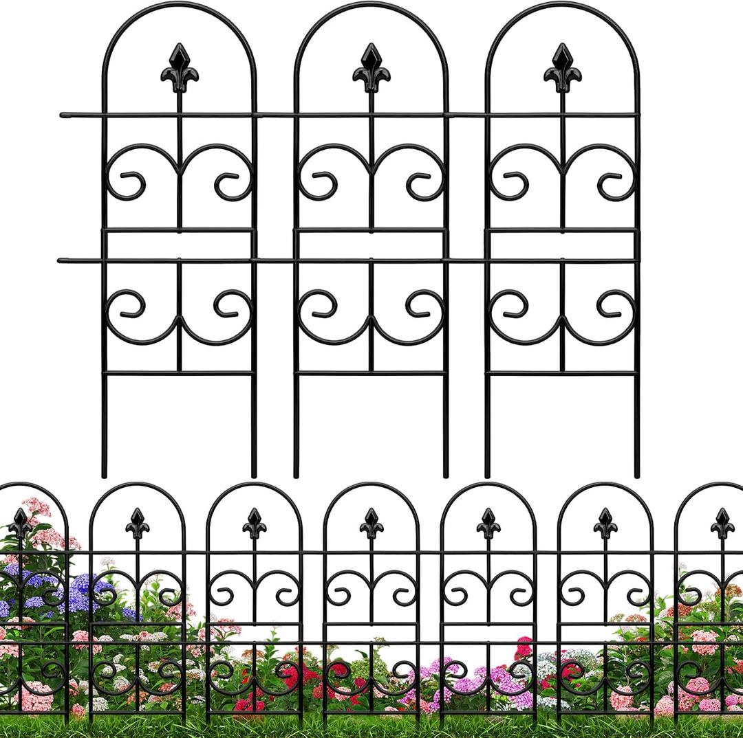 32in(H) x 10ft (L) Tall Decorative Metal Garden Fence Panels - Rustproof No Dig Fence Animal Barrier for Dogs, Outdoor Yard Fencing for Patio Flower Bed Garden & Landscape Border