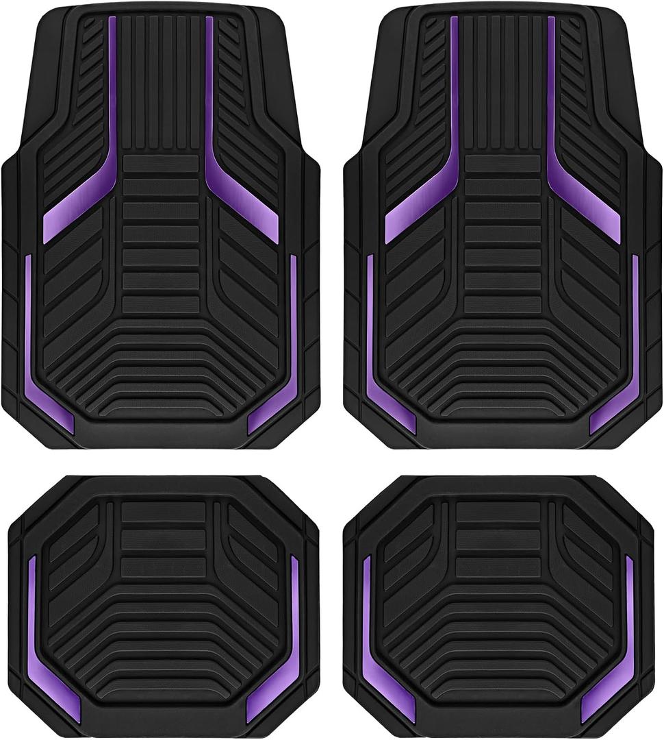 PIC AUTO Heavy Duty Rubber Floor Mats, Purple Aluminum Film Car Mats Set, Front and Rear Car Mats with Anti-Slip Backing, All Weather Protection, Trim-to-Fit for Automotive SUV, Sedan, Van