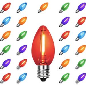 C7 Replacement Bulbs, 25 Pack Multicolor LED Christmas Light Bulbs, E12 Candelabra Base for Indoor/Outdoor String Lights, Xmas Tree, Patio, Holiday Party Decor