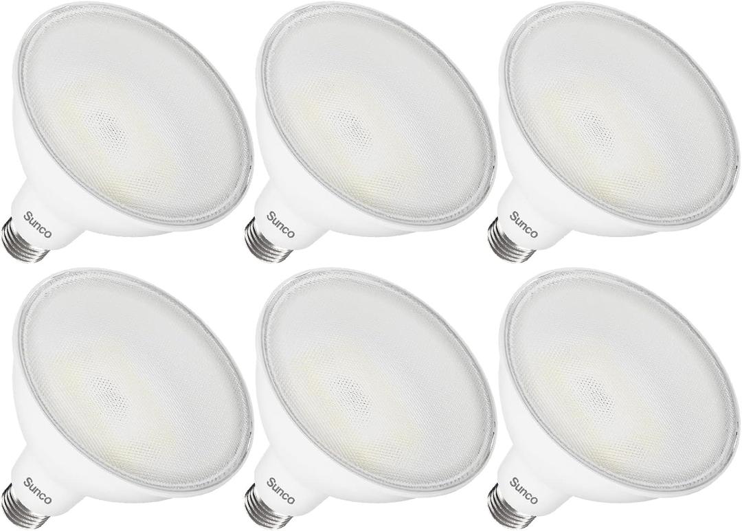 Sunco 6 Pack Outdoor Flood Light Bulbs, PAR38 LED Flood Lights Waterproof, 1800 LM, 15W (150W Equivalent), 5000K Daylight, Dimmable, E26 Base, Wet Rated UL.