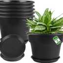 Myfeegoin 6-inch-Plant-Pots-Indoor-Outdoor, 6 Pack Plastic Planters with Drainage Holes & Saucers, Resin Flower Pots with Trays, Classic Garden Pot Container for House