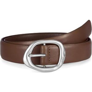 WHIPPY Leather Belt for Women Casual Waist Belt with Gold Buckle Fashion Ladies Belt for Jeans Pants Dress (Size: M: Fit Waist Size 31"-35", Brown)