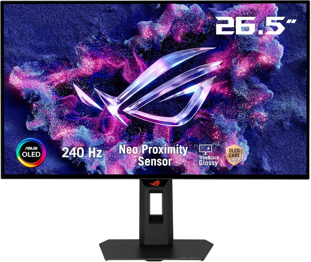 ASUS ROG Strix 27” OLED Gaming Monitor (XG27AQDMGR) - 27-inch (26.5-inch viewable) 1440p TrueBlack Glossy, 240 Hz, Neo Proximity Sensor, OLED Care Pro, ELMB, DisplayWidget Center