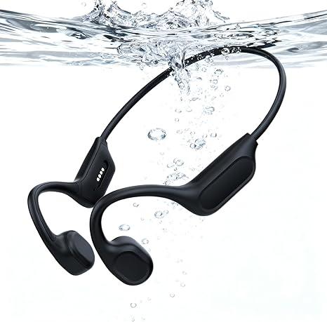 QMHL Swimming HeadphonesBone Conduction Headphones, IP68 Waterproof Builtin MP3 Player 32G Memory, Underwater Swimming Bluetooth V6.0 Headset, Wireless Open Earphones, for Running, Cycling (Black)