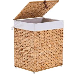 Handwoven Laundry Basket with Lid, Natural Water Hyacinth Storage Basket with Handle, Wicker Laundry Hamper with Removable Cotton Liner and 2 Mash Bags (65L) Handwoven Laundry Basket with Lid, Natural Water Hyacinth Storage Basket with Handle, Wicker Laundry Hamper with Removable Cotton Liner and 2 Mash Bags (65L)