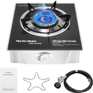 Single Burner Propane Stove 15000 BTU, Portable Gas Stove 1 Burner, Camping Stove Propane with LPG Adapter Hose for Indoor and Outdoor Kitchen Cooking