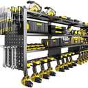 RacKeaLsi 49" W Large Power Tool Organizer Wall Mount, 4 Layer Heavy Duty Metal Tool Storage Rack with 12 Drills Holder, Utility Racks for Garage Workshop, Ideal Garage Organization