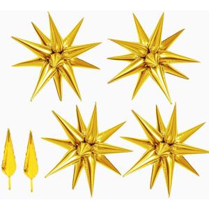 50 PCS 40" Large Gold Star Balloons Big Metallic Explosion Star Foil Balloons 12 Point Cone Mylar Spike for Birthday Christmas Party Decoration Happy New Year 2026