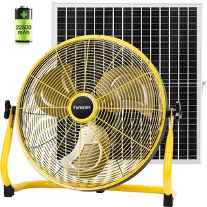 Fanspex 16" Solar Rechargeable Floor Fan for Outdoor, Large Battery Operated Fan with 35W Solar Panel Powered for Patio Gazebo Camping, 360° Tilt
