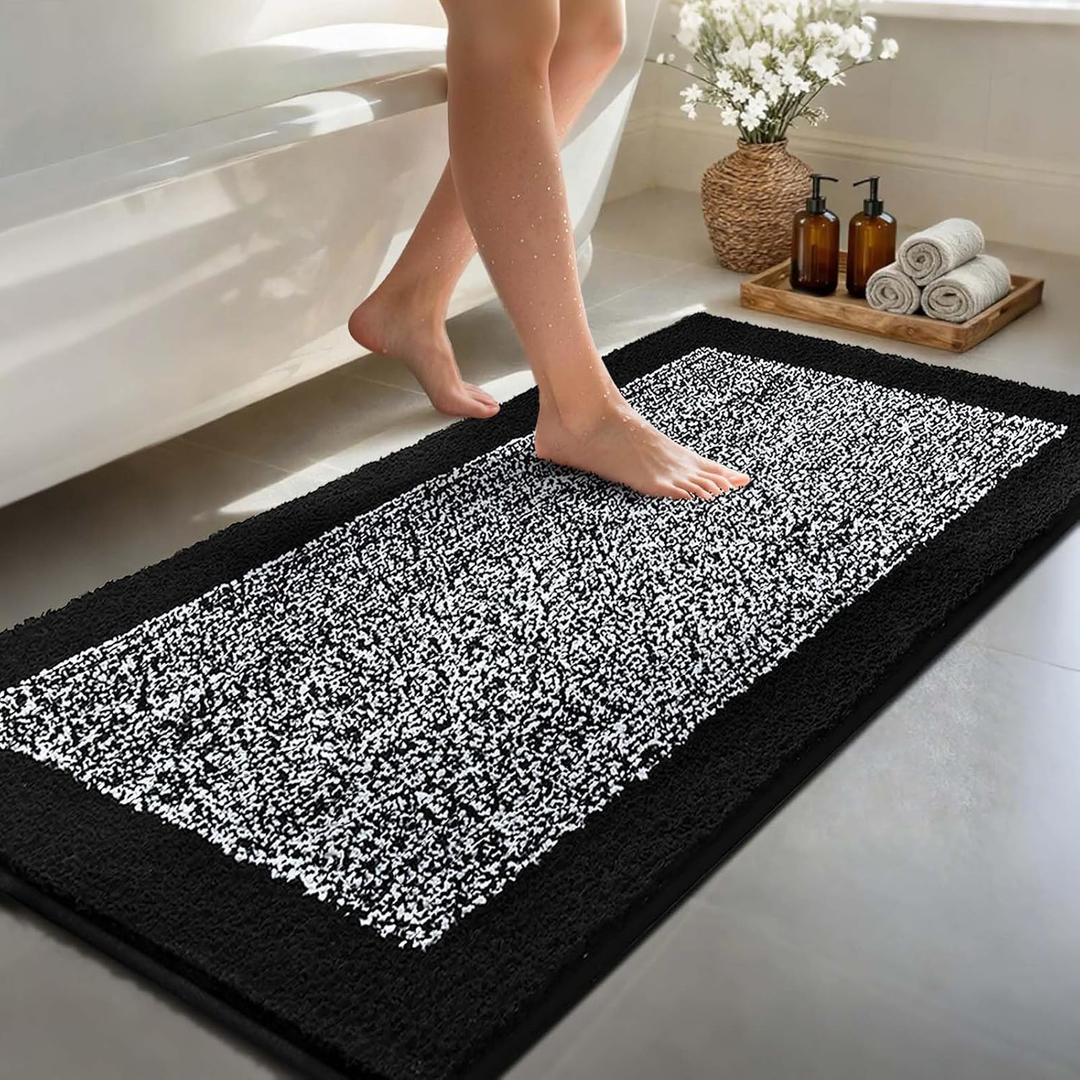 60x24 Long Bathroom Rugs Washable Non Slip, Black Bath Mat for Bathroom Floor Tub, Soft Absorbent Quick Dry Mats for Shower,Bathtub,Home Decor