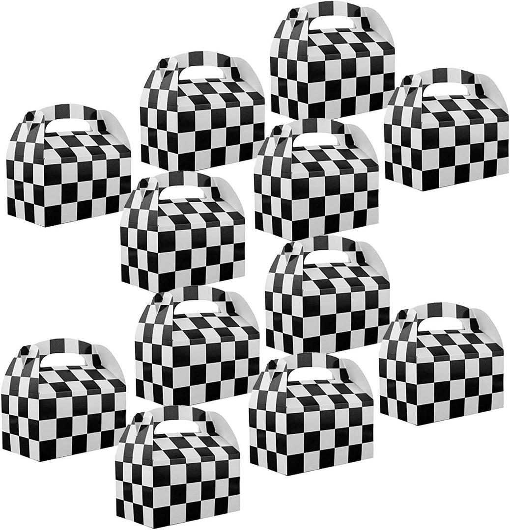 Adorox Set of 12 Checkered Racing Treat Boxes - Race Car Theme Party Favors for Birthday Parties, Events, and Celebrations