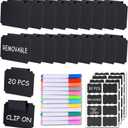 20 Pieces Basket Labels Clip On Set for Storage Bins Kitchen Pantry Basket Box Cube Laundry Organization, with 32 Pieces Removable Chalkboard Tag Stickers and 12 Pieces Chalk Marker