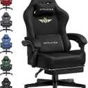 GTPLAYER Big and Tall Gaming Chair Fabric with Pocket Spring Cushion, High Back Ergonomic Computer Chair with Footrest for Adults Lumbar Support Swivel Game Chair for Office Gaming 350LBS, Black
